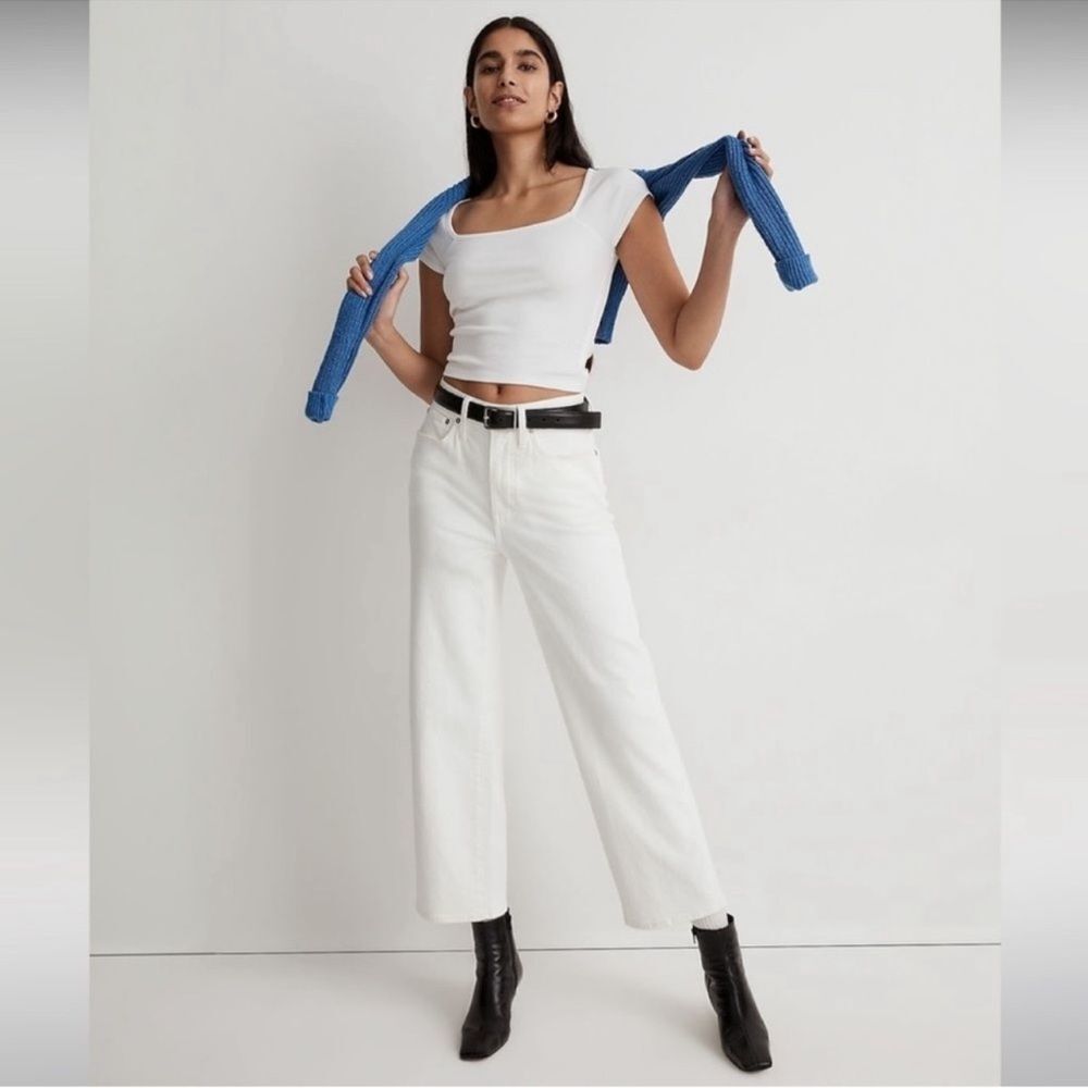 Madewell NWT Petite Perfect Vintage Wide Leg Crop Jeans Size 32P High Rise White - Picture 2 of 11
